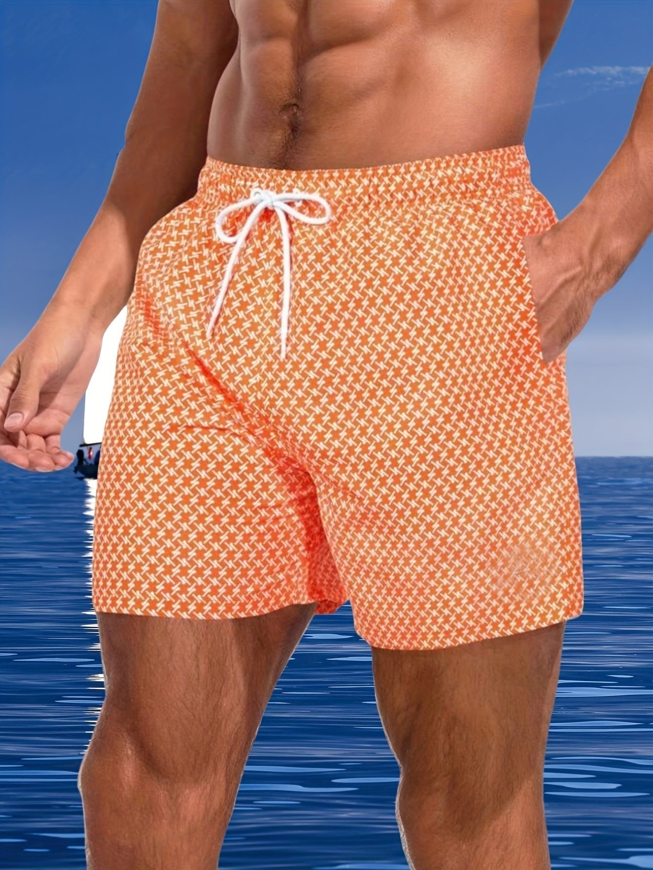 Santiago | Bañador Corto Estampado Geométrico Hombre Cordón Ajustable