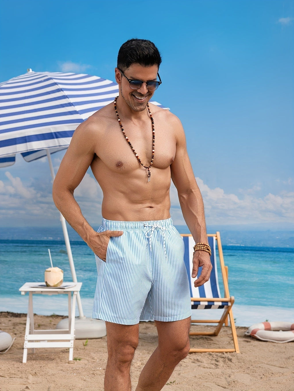 Gonzalo | Pantalón Corto de Playa Estampado Rayas Hombre