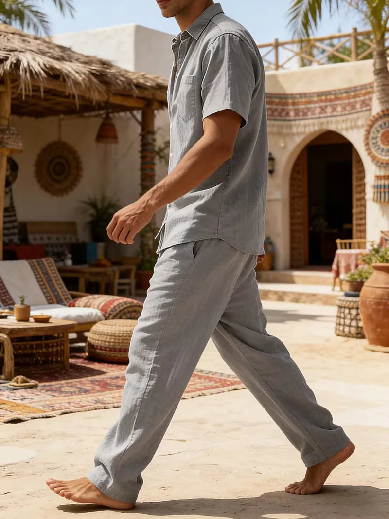 Rodrigo | Conjunto de Lino Casual Hombre Camisa Manga Corta Pantalón Largo