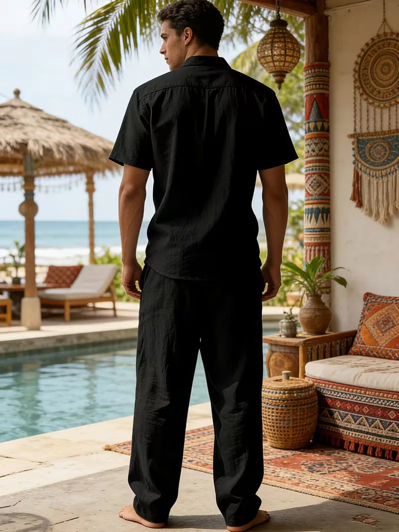 Rodrigo | Conjunto de Lino Casual Hombre Camisa Manga Corta Pantalón Largo