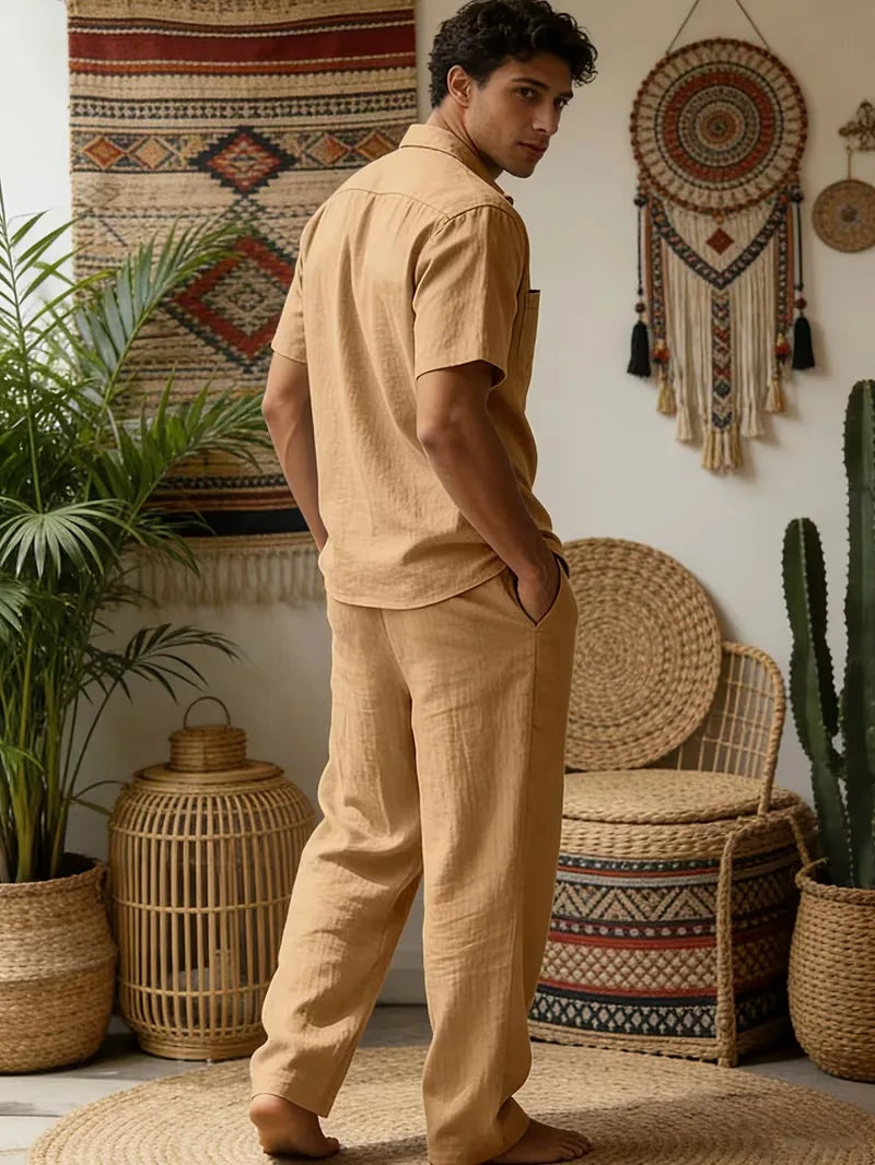 Rodrigo | Conjunto de Lino Casual Hombre Camisa Manga Corta Pantalón Largo