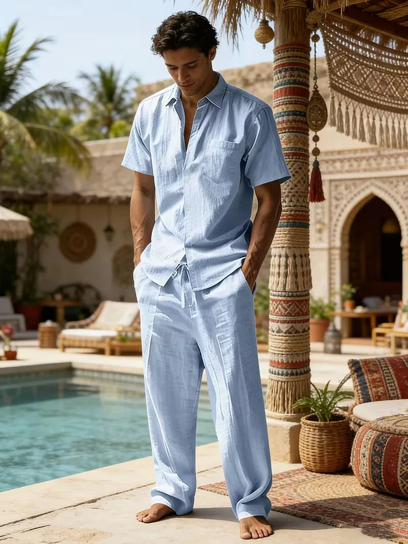 Rodrigo | Conjunto de Lino Casual Hombre Camisa Manga Corta Pantalón Largo