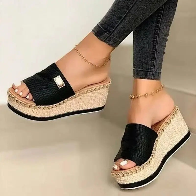 Aitana | Sandalias Cuña Plataforma Mujer Esparto Tipo Mules