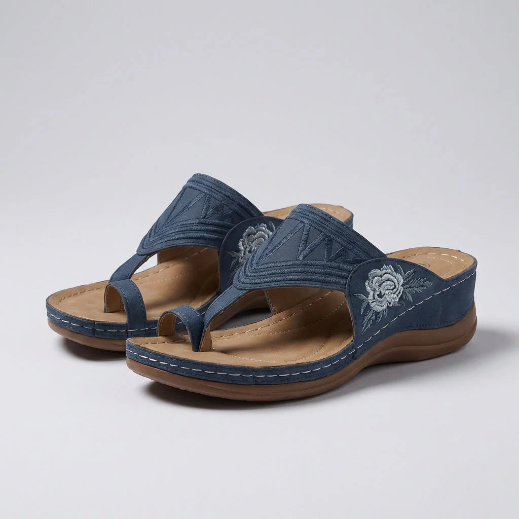 Paloma | Sandalias de Cuña Bordadas Mujer Tira Entre Dedos