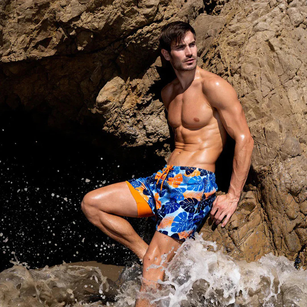 Tomás | Bañador de Natación Estampado Tropical Hombre Cintura Elástica